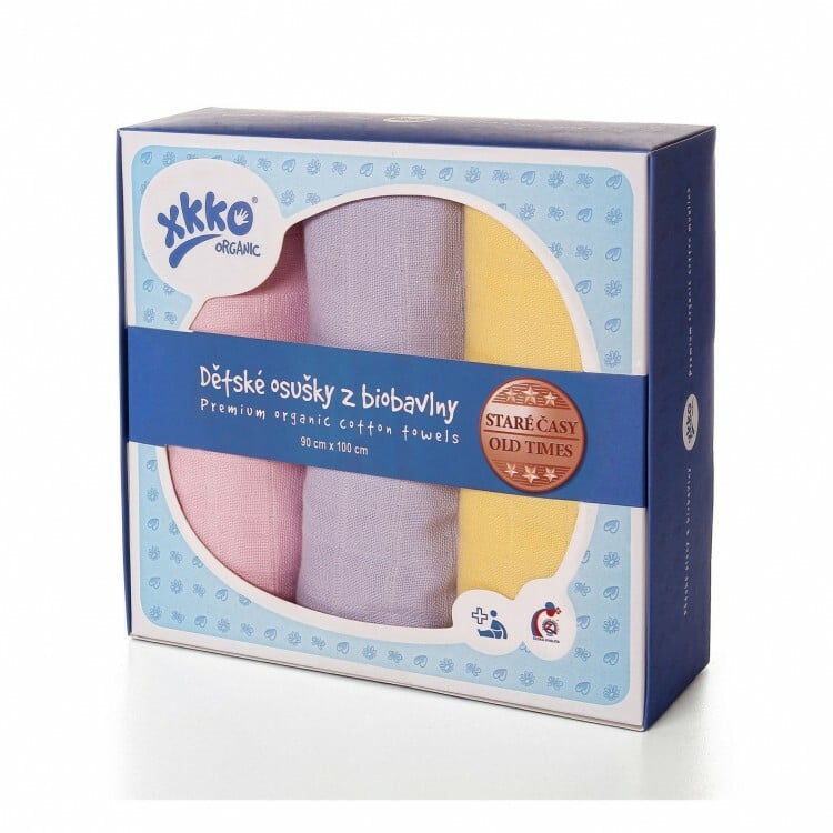 E-shop XKKO Organic Bavlnené osušky staré časy 90x100 pre dievčatá, 3ks