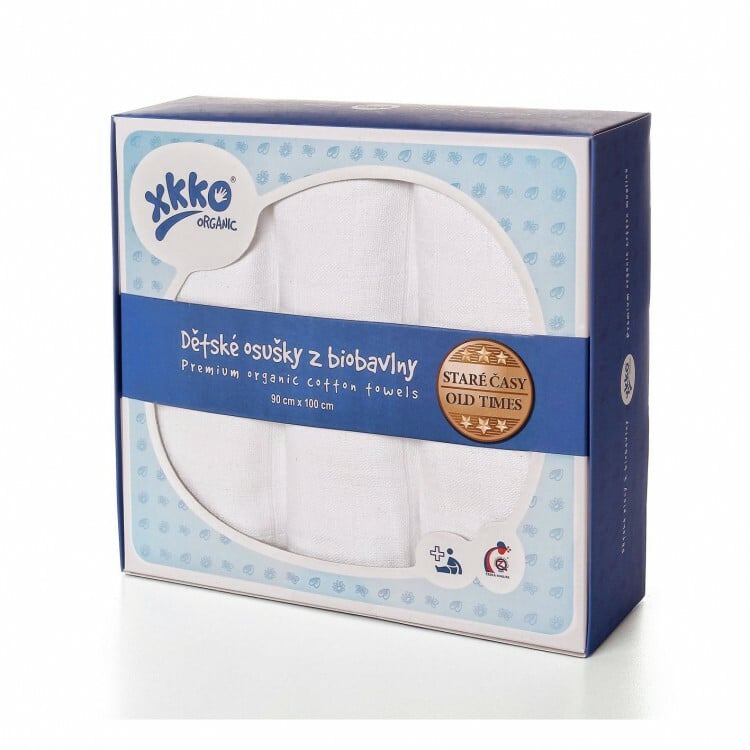 E-shop XKKO Organic Bavlnené osušky Staré časy - biele, 90x100, 3ks