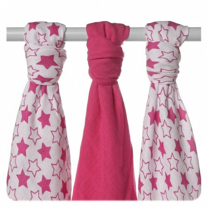 E-shop XKKO BMB Bambusová plienka Little Stars Magenta, 70x70, MIX 3ks