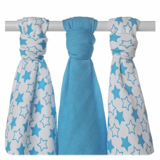 E-shop XKKO BMB Bambusová plienka Little Stars Cyan, 70x70, MIX 3ks