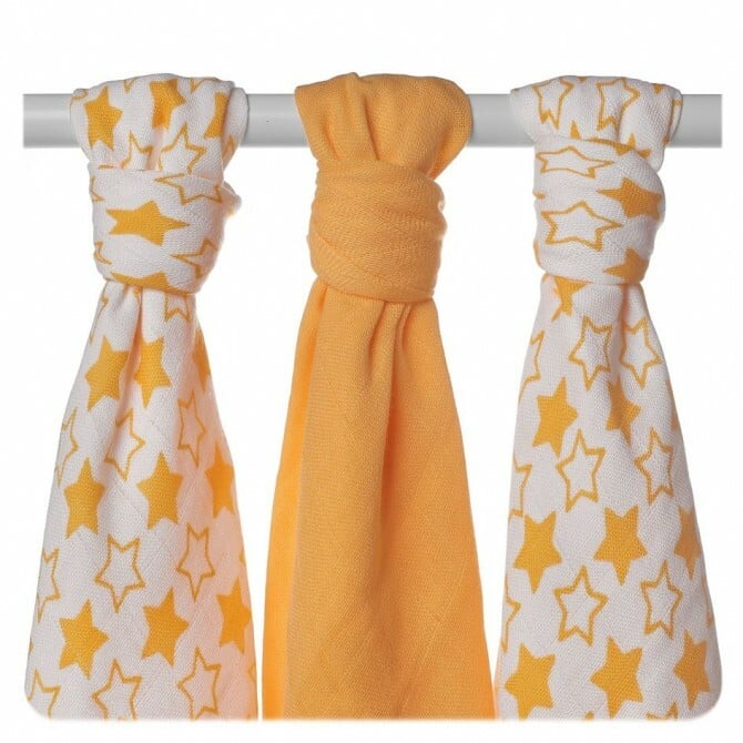 E-shop XKKO BMB Bambusová plienka Little Stars Orange, 70x70, MIX 3ks