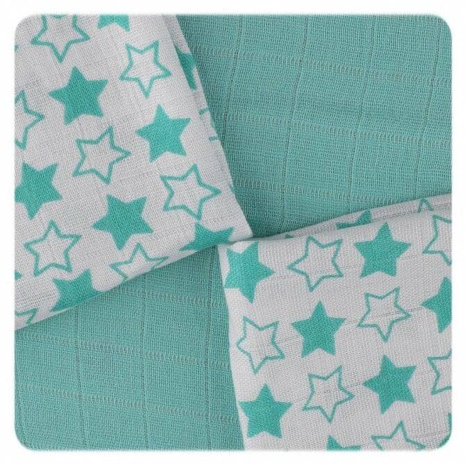 E-shop XKKO Bambusové obrúsky 30x30 - Little Stars Turquoise Mix (9ks)