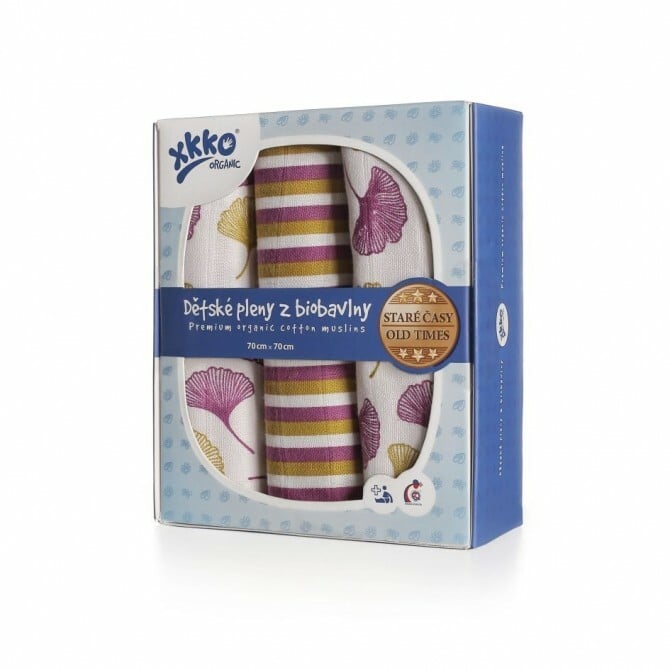 E-shop XKKO Organic Bavlnené plienky Staré časy - Ginko, 70x70, (3ks)