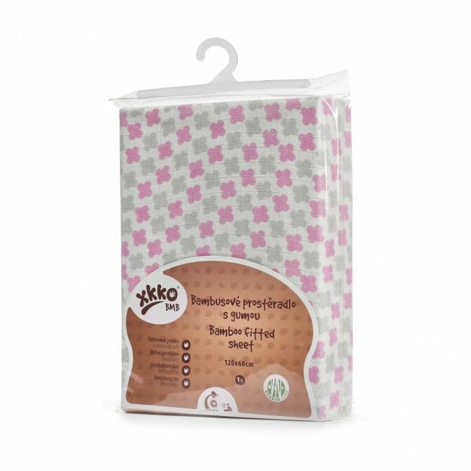E-shop XKKO BMB Plachta s gumou do postieľky 120x60, Baby Pink Cross