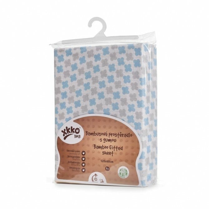E-shop XKKO BMB Plachta s gumou do postieľky 120x60, Baby Blue Cross