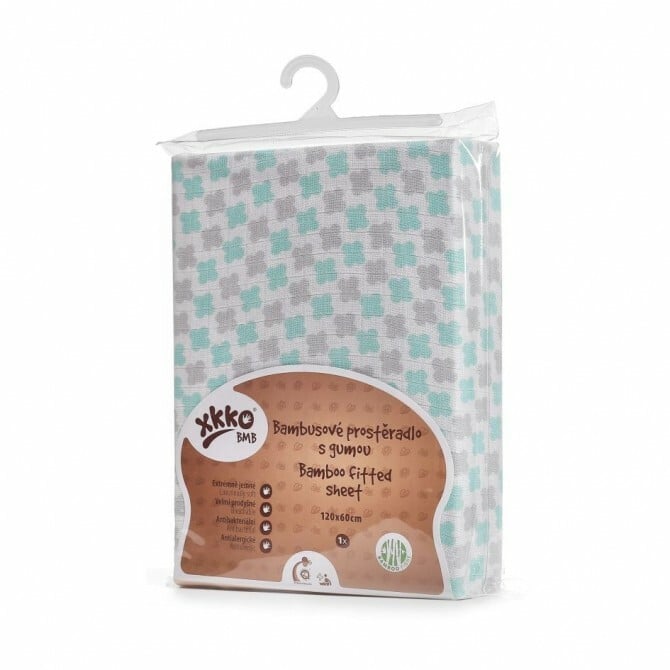 E-shop XKKO BMB Plachta s gumou do postieľky 120x60, Mint Cross