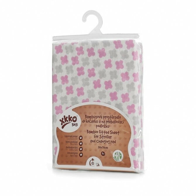 E-shop XKKO BMB Plachta s gumou do kočíka 50x70, Baby Pink Cross