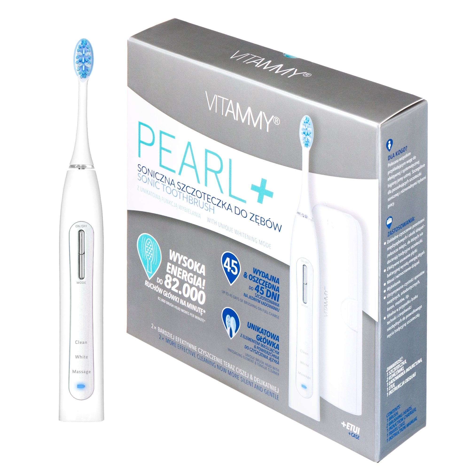 E-shop VITAMMY PEARL+ White Sonická zubná kefka s funkciou čistenia, bielenia a masáže
