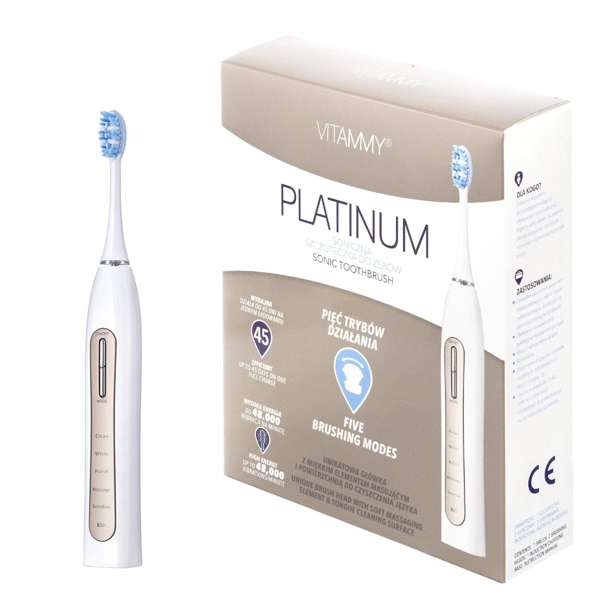 E-shop VITAMMY PLATINUM Sonická zubná kefka s 5 funkciami