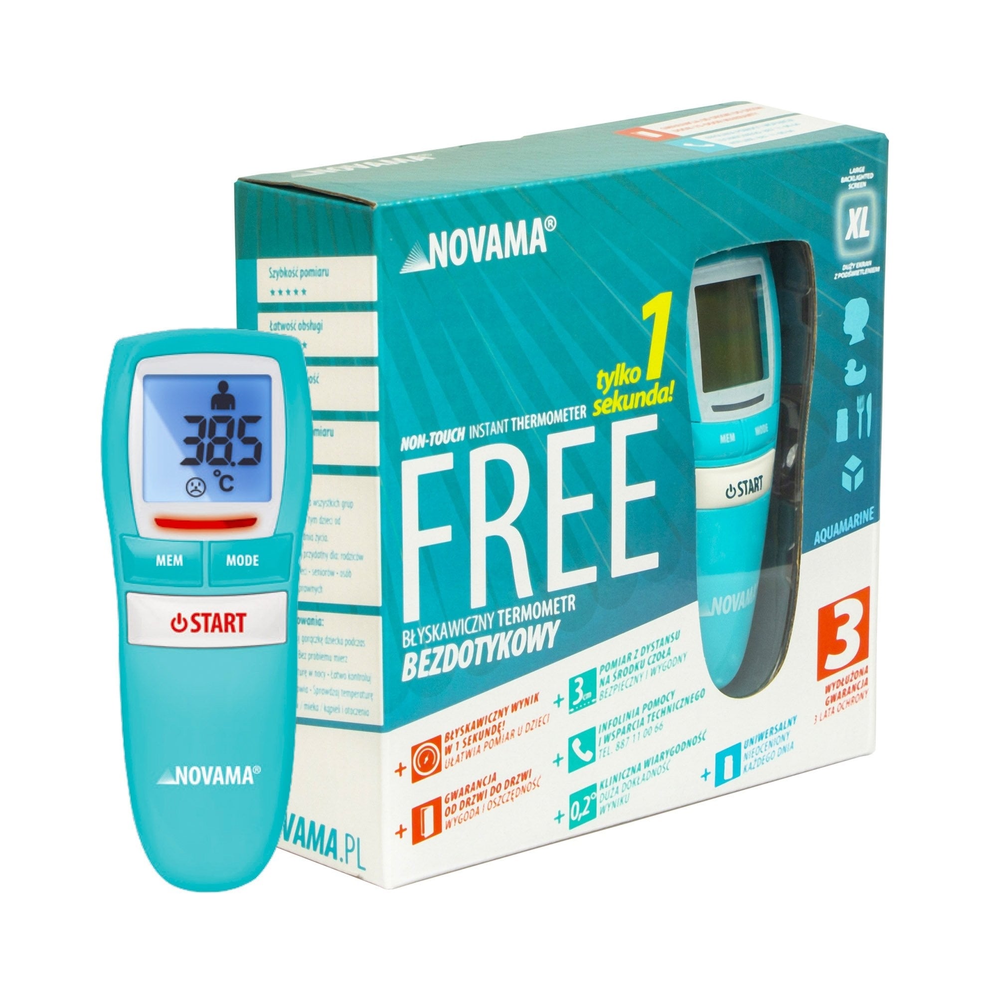 E-shop NOVAMA FREE Sekundový bezkontaktný teplomer, aquamarin