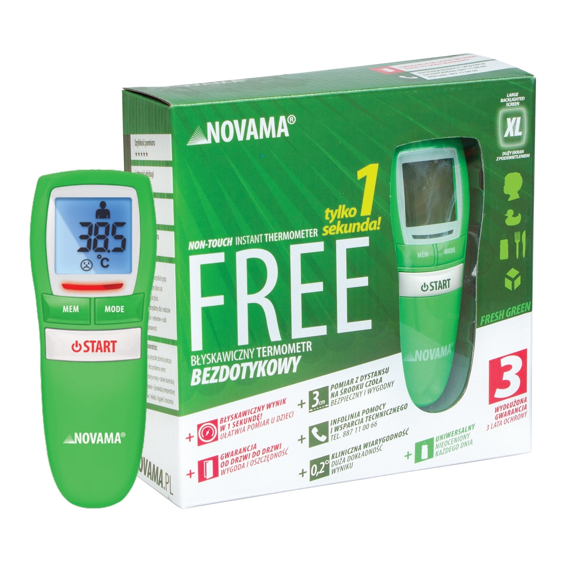 E-shop NOVAMA FREE Sekundový bezkontaktný teplomer, zelený