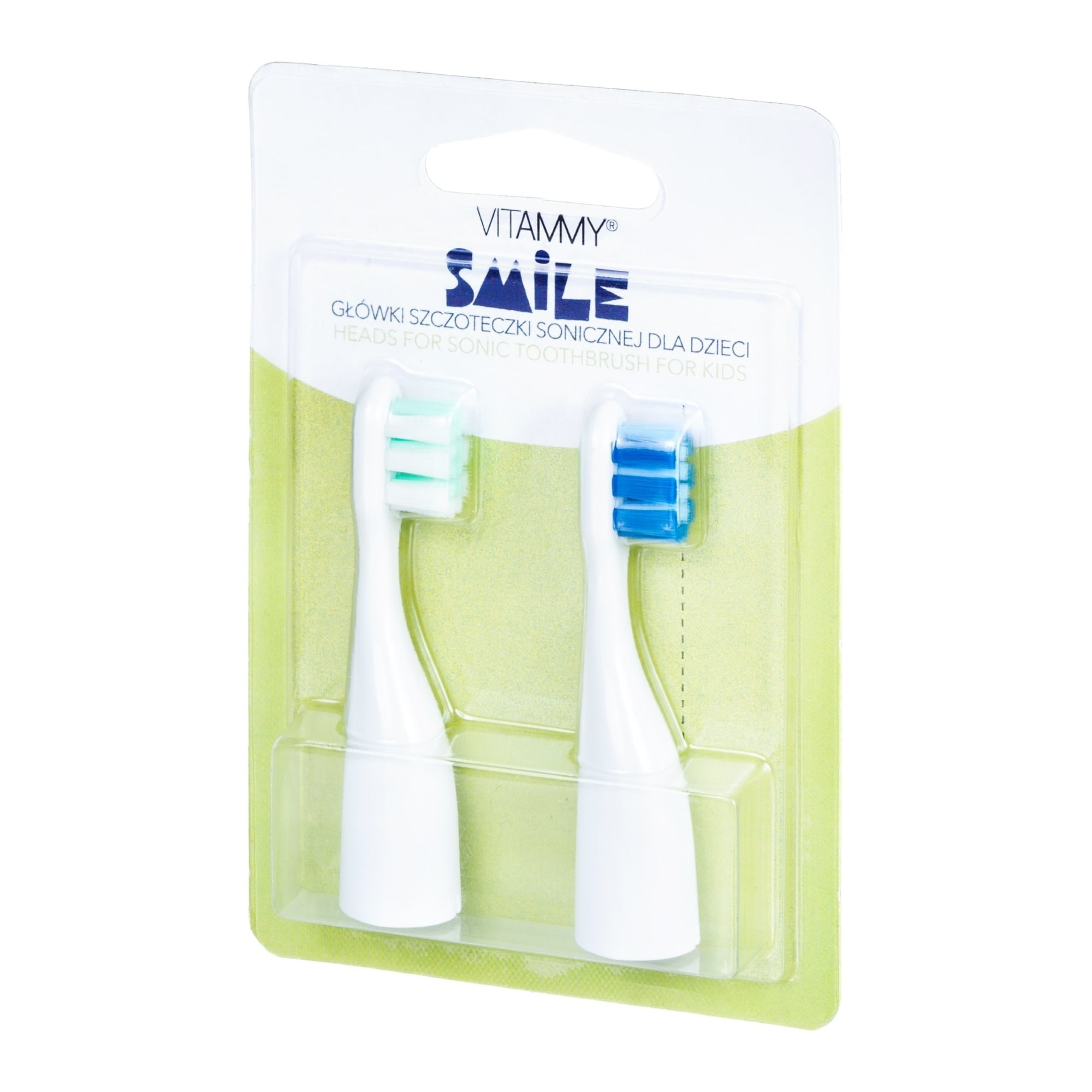 E-shop VITAMMY SMILE náhradné násady na detské zubné kefky Smile, 2ks, modrá/zelená