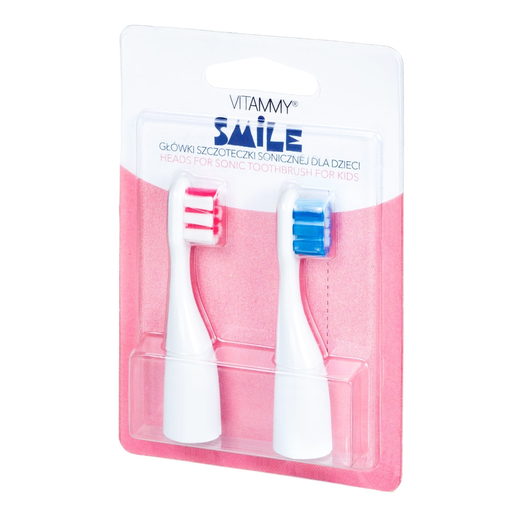 E-shop VITAMMY SMILE náhradné násady na detské zubné kefky Smile, 2ks, ružová/modrá