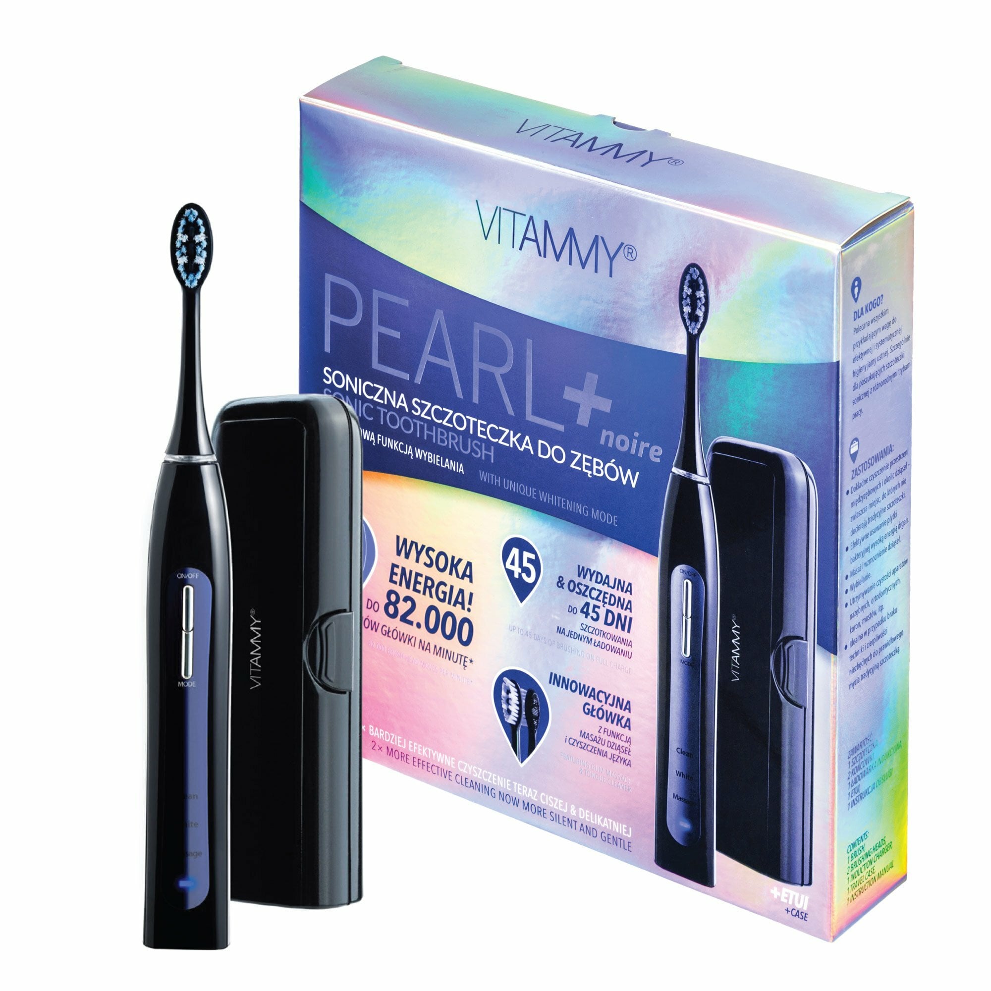 E-shop VITAMMY PEARL+ Black Sonická zubná kefka s funkciou čistenia, bielenia a masáže
