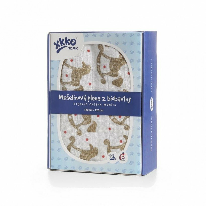 E-shop XKKO Organic Biobavlnená plienka 120x120, Rocking Horses Gold