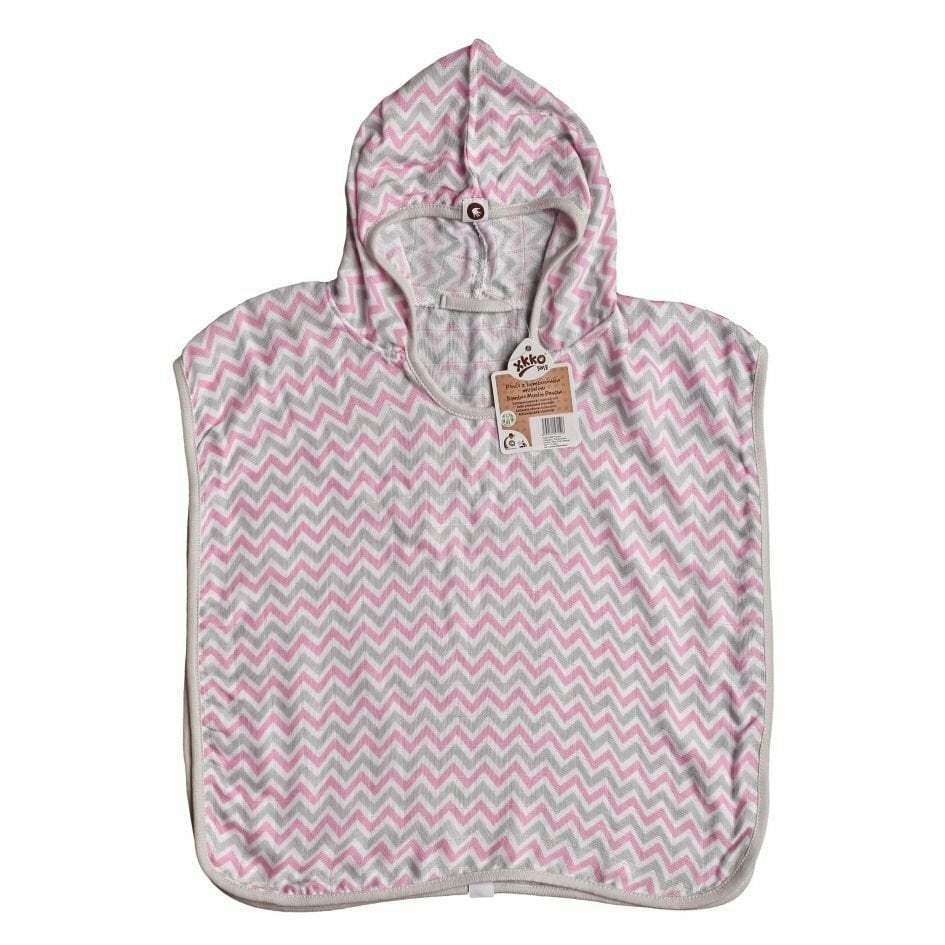 E-shop XKKO BMB Scandinavian Chevron Bambusové pončo, baby pink, veľ. 2, 2-3roky