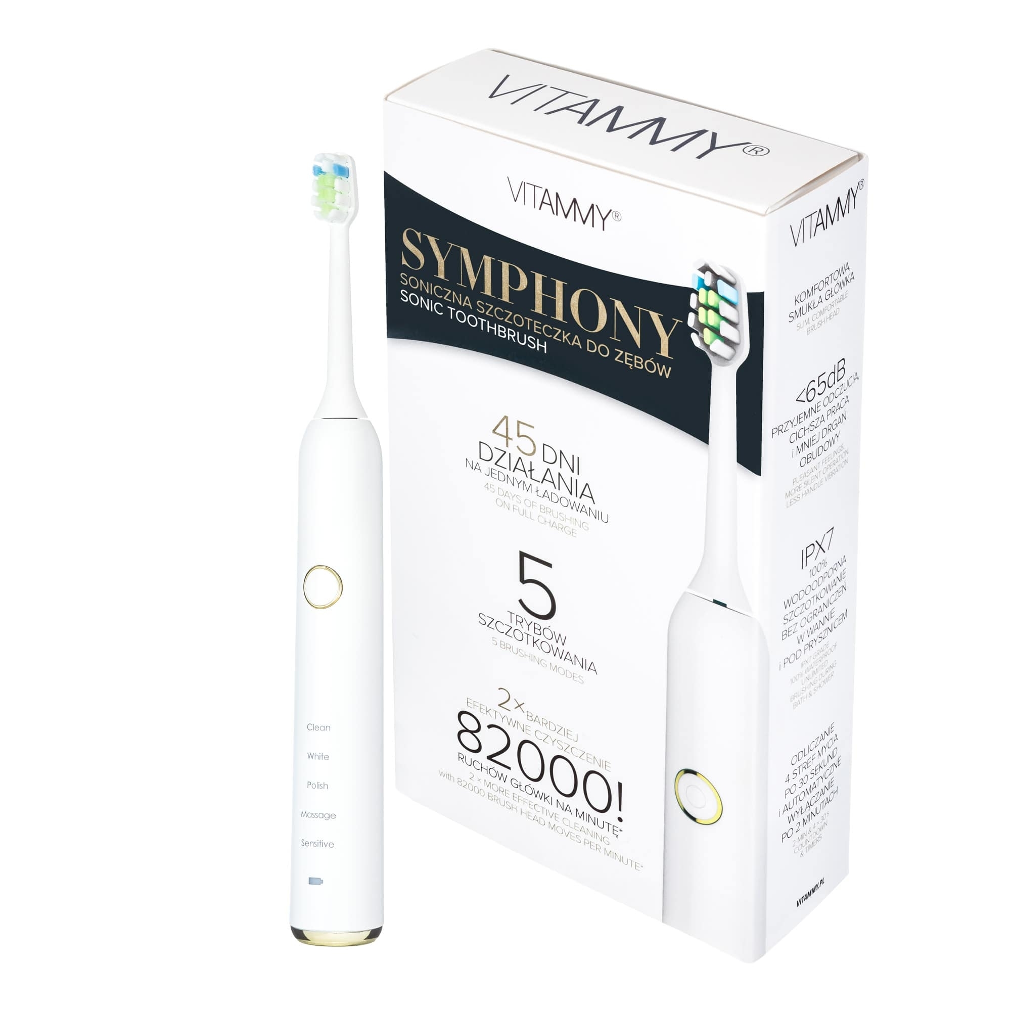 E-shop VITAMMY SYMPHONY White Sonická zubná kefka s vysokou vibračnou silou, biela