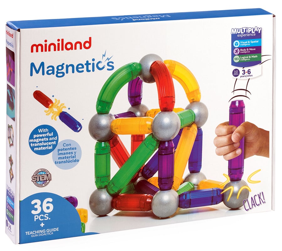 E-shop Miniland Magnetics, Magnetická stavebnica, sada s 36 časťami, 3-6 rokov,