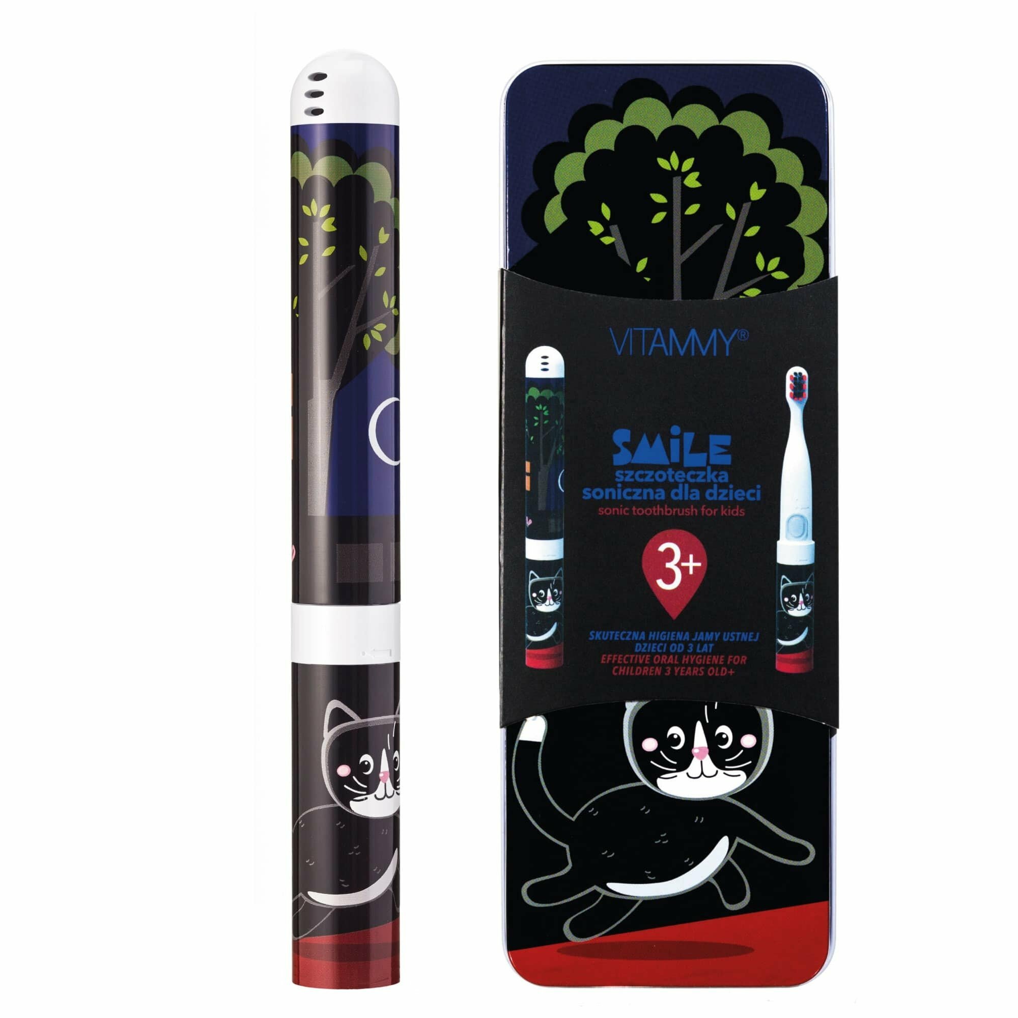 E-shop VITAMMY SMILE detská sonická zubná kefka, Čierna mačka, od 3 rokov