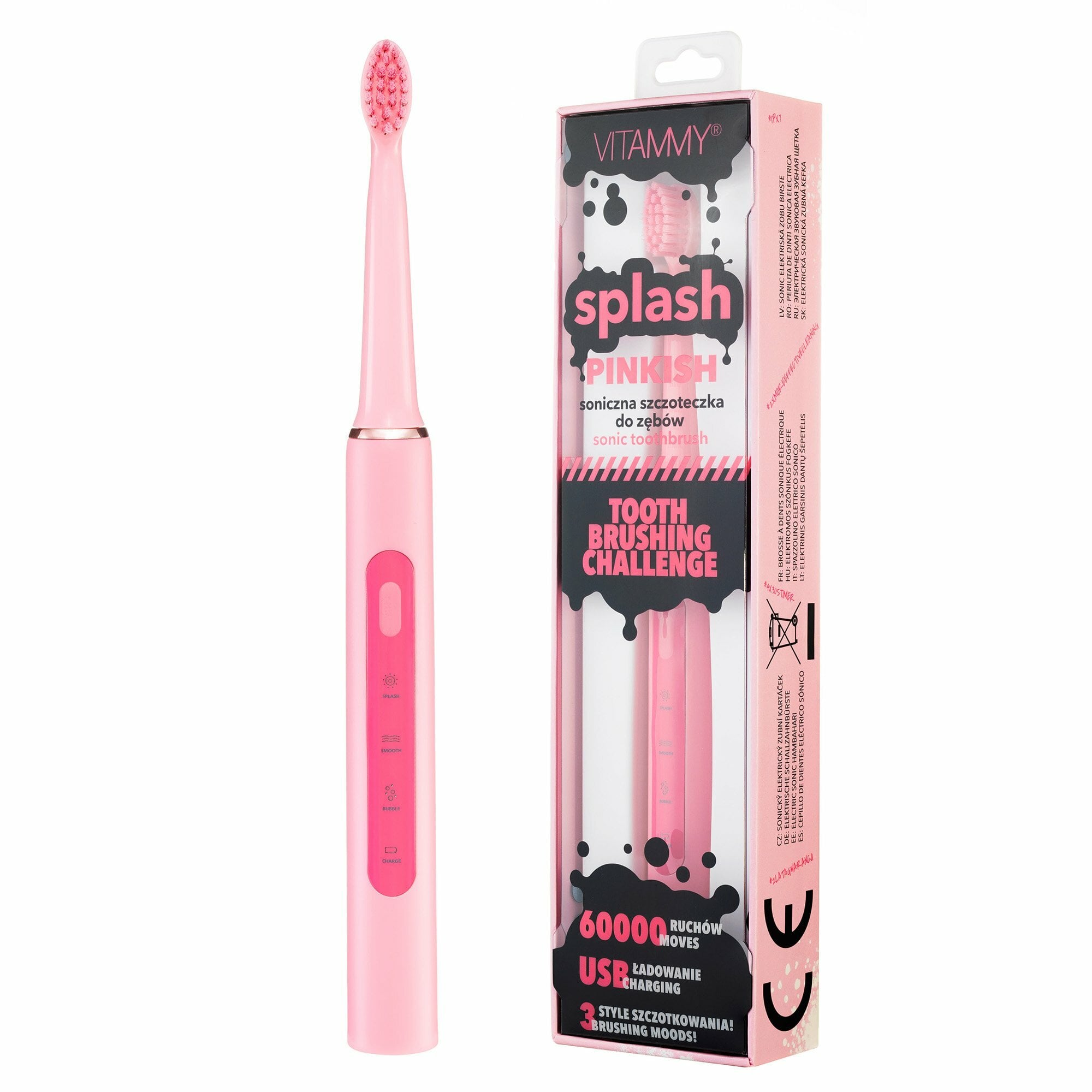 E-shop VITAMMY SPLASH, Detská sonická zubná kefka, 8r+, ružová/pink/