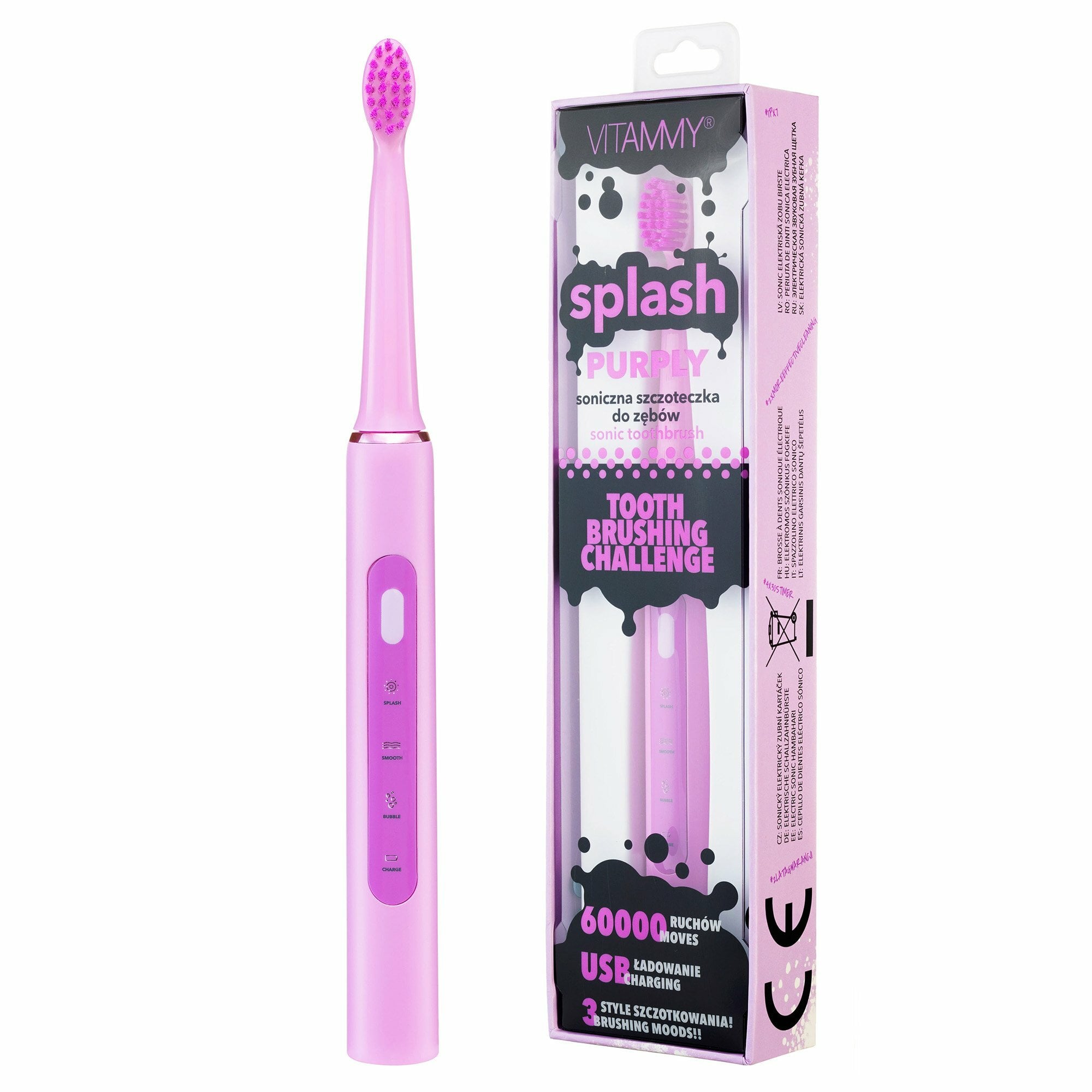 E-shop VITAMMY SPLASH, Detská sonická zubná kefka, 8r+, fialová/purple/