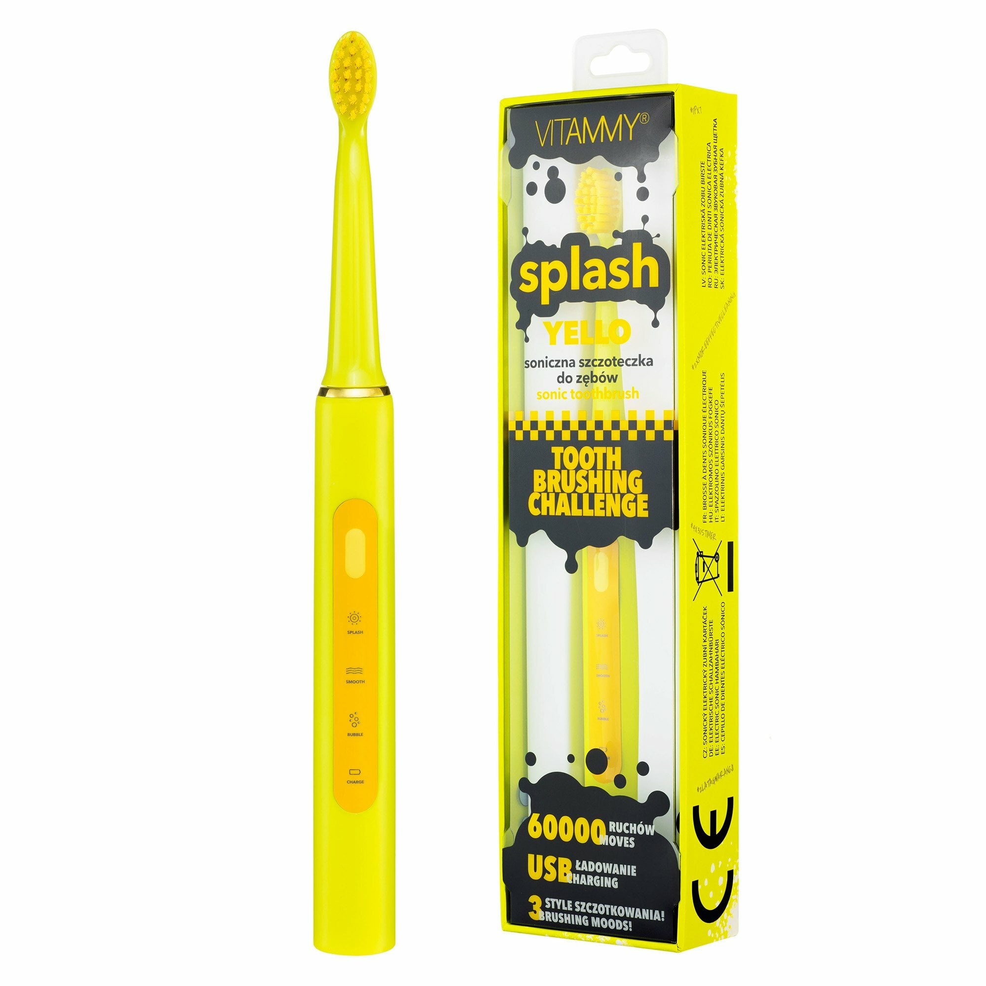 E-shop VITAMMY SPLASH, Detská sonická zubná kefka, 8r+, žltá/yellow/