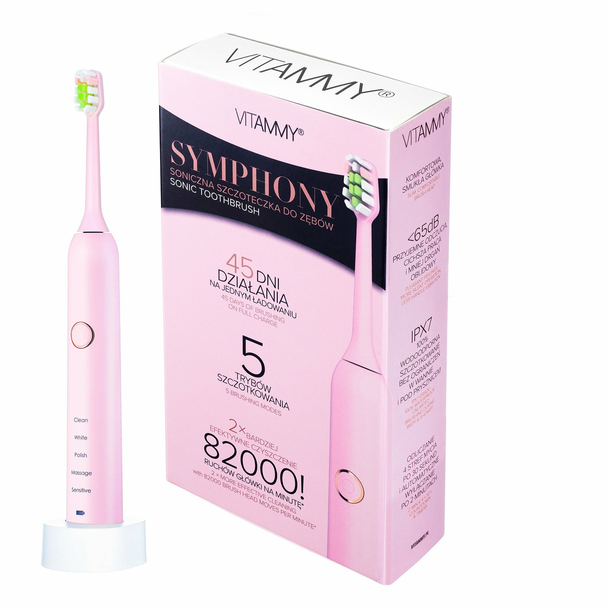 E-shop VITAMMY SYMPHONY Pink Sonická zubná kefka s vysokou vibračnou silou, ružové zlato