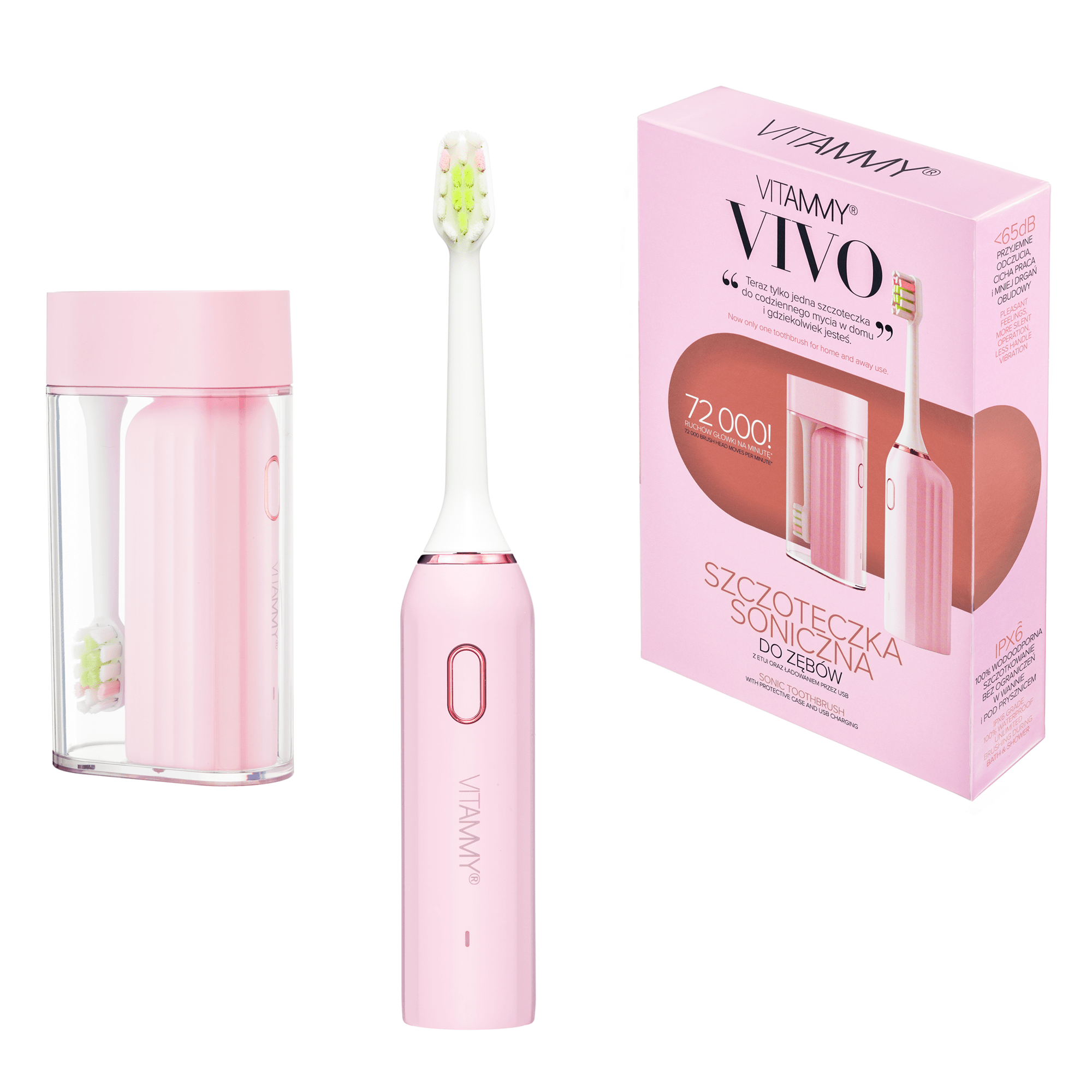 E-shop VITAMMY VIVO Pink Sonická zubná kefka s puzdrom, ružová