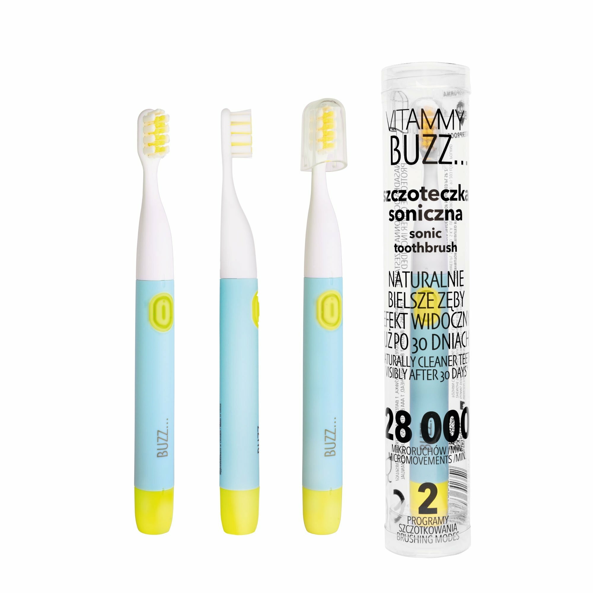 E-shop VITAMMY BUZZ Sonická zubná kefka s 28 000 mikropohybmi, 2 programy čistenia, mäta/citrón
