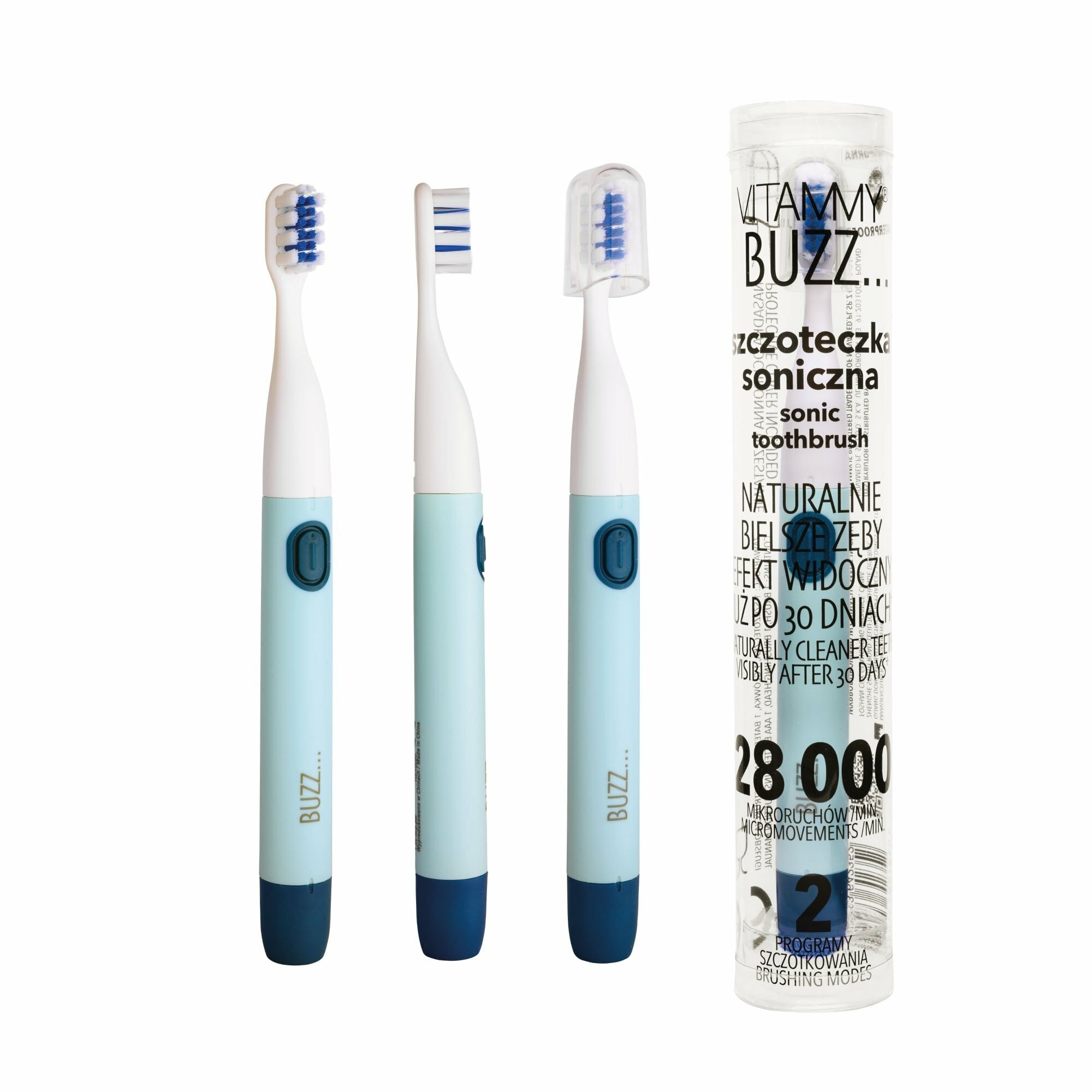 E-shop VITAMMY BUZZ Sonická zubná kefka s 28 000 mikropohybmi, 2 programy čistenia, modrá/navy