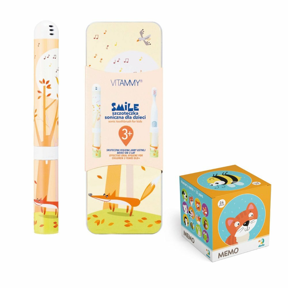E-shop VITAMMY SMILE detská sonická zubná kefka, Líška + DODO MEMO pexeso, od 3 rokov
