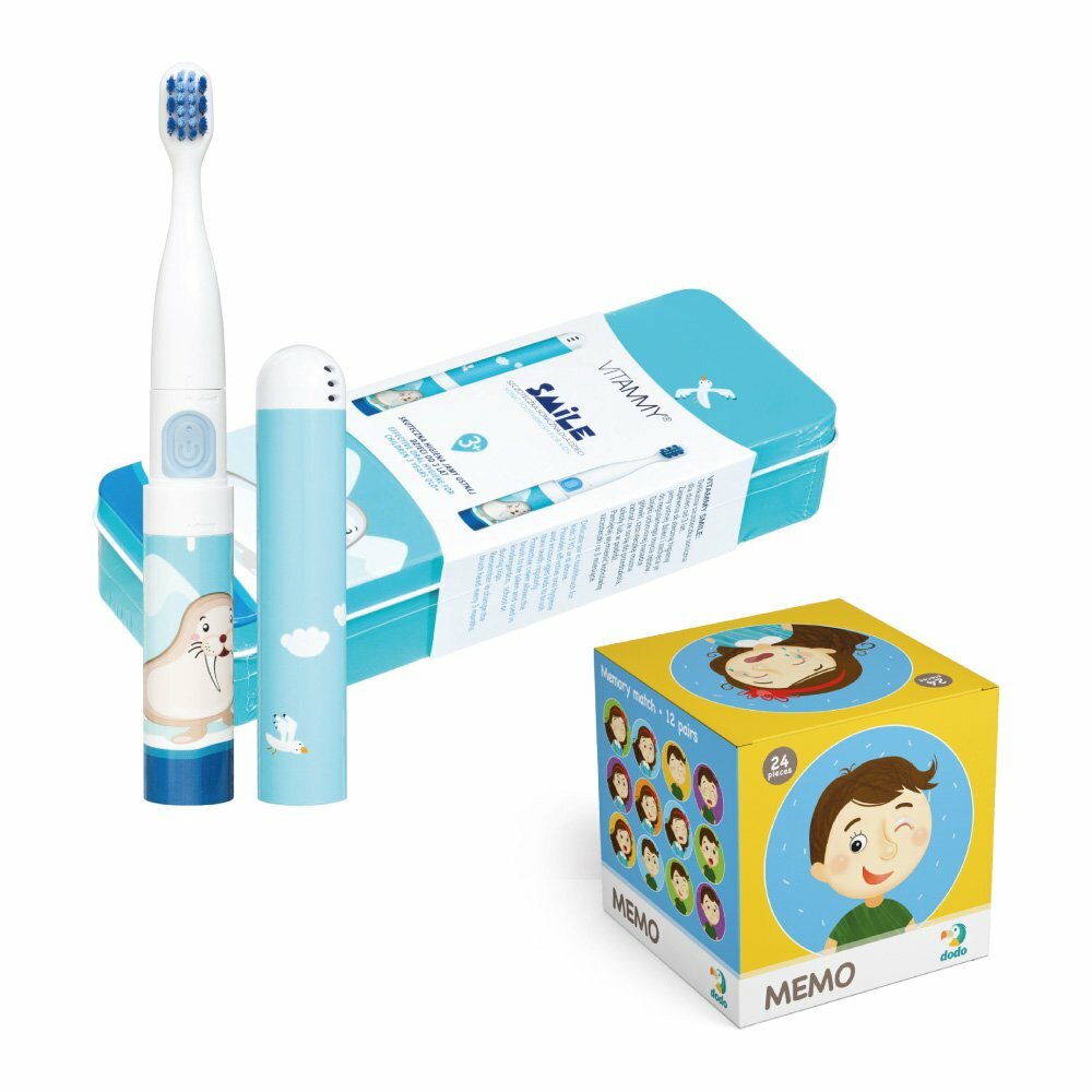 E-shop VITAMMY SMILE detská sonická zubná kefka, Mrož + DODO MEMO pexeso, od 3 rokov