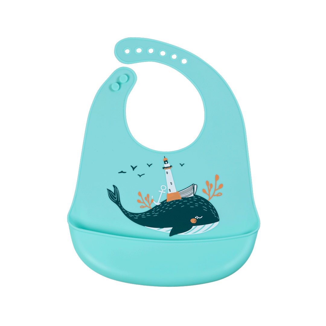 SIMED Silikónový podbradník s vreckom, Whale