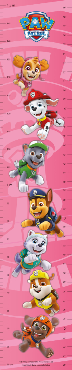 E-shop Nickelodeon Nástenný rastový meter, Paw Patrol, ružový