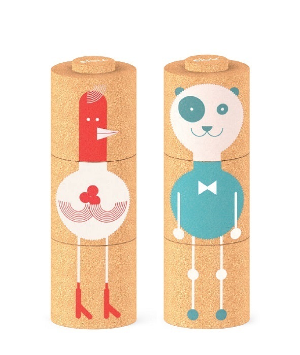 E-shop Elou Ekologické korkové kocky - Pyramídové puzzle kohút/panda