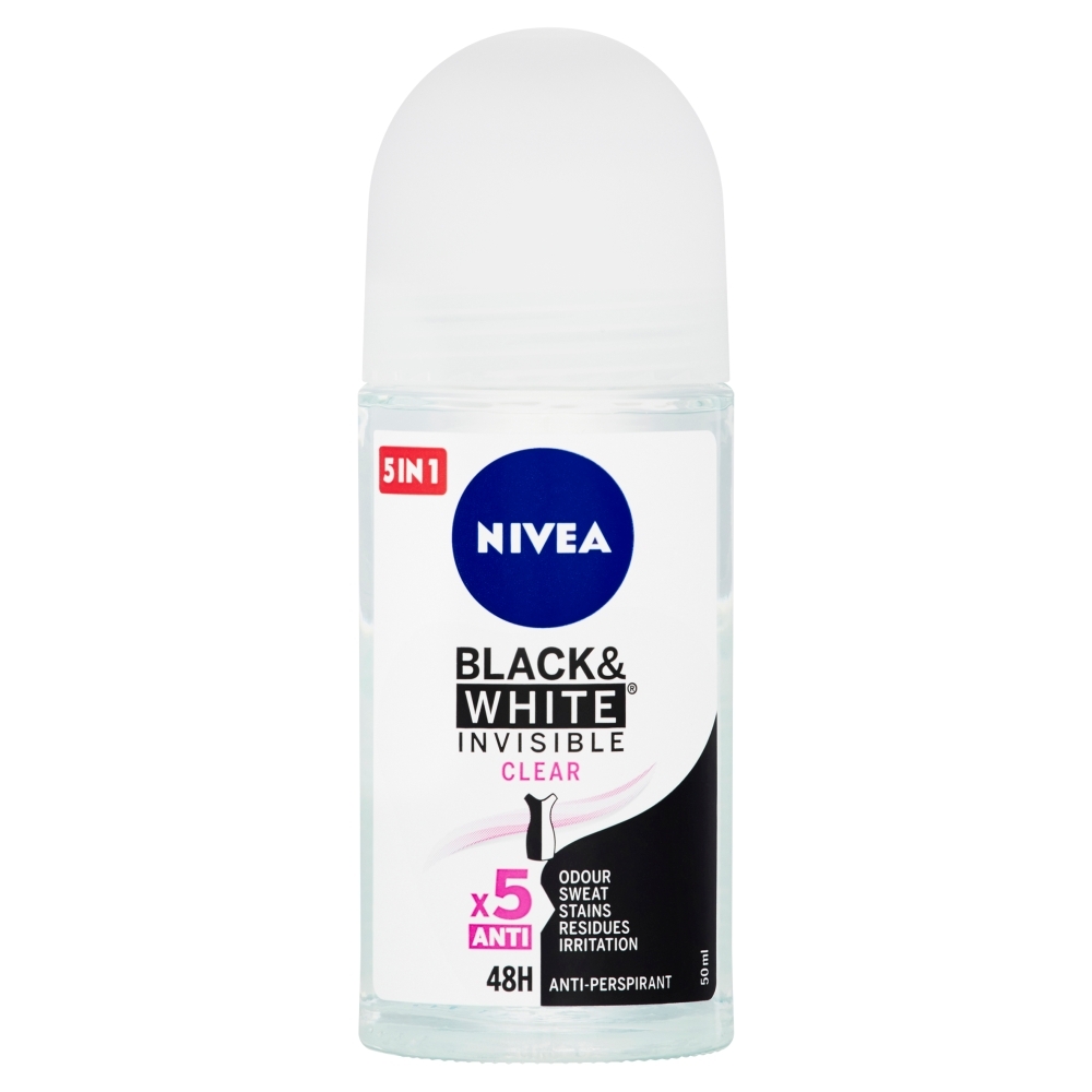 E-shop NIVEA Black & White Invisible Clear Guľôčkový antiperspirant, 50 ml