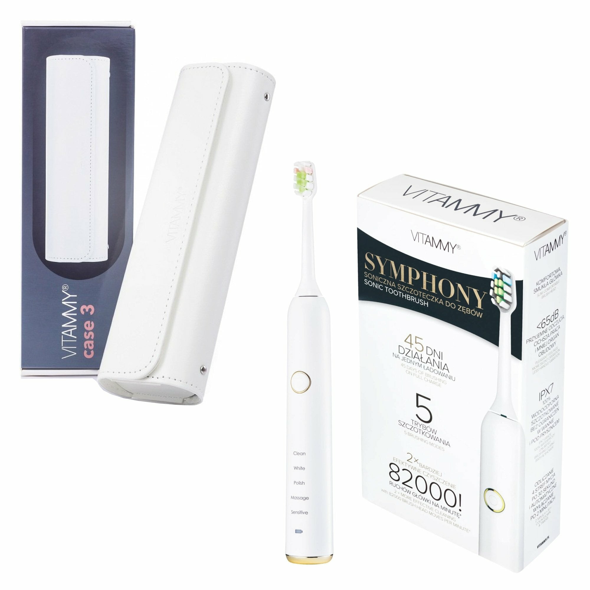 E-shop VITAMMY SYMPHONY Sonická zubná kefka s elegantným púzdrom, biela + biele púzdro
