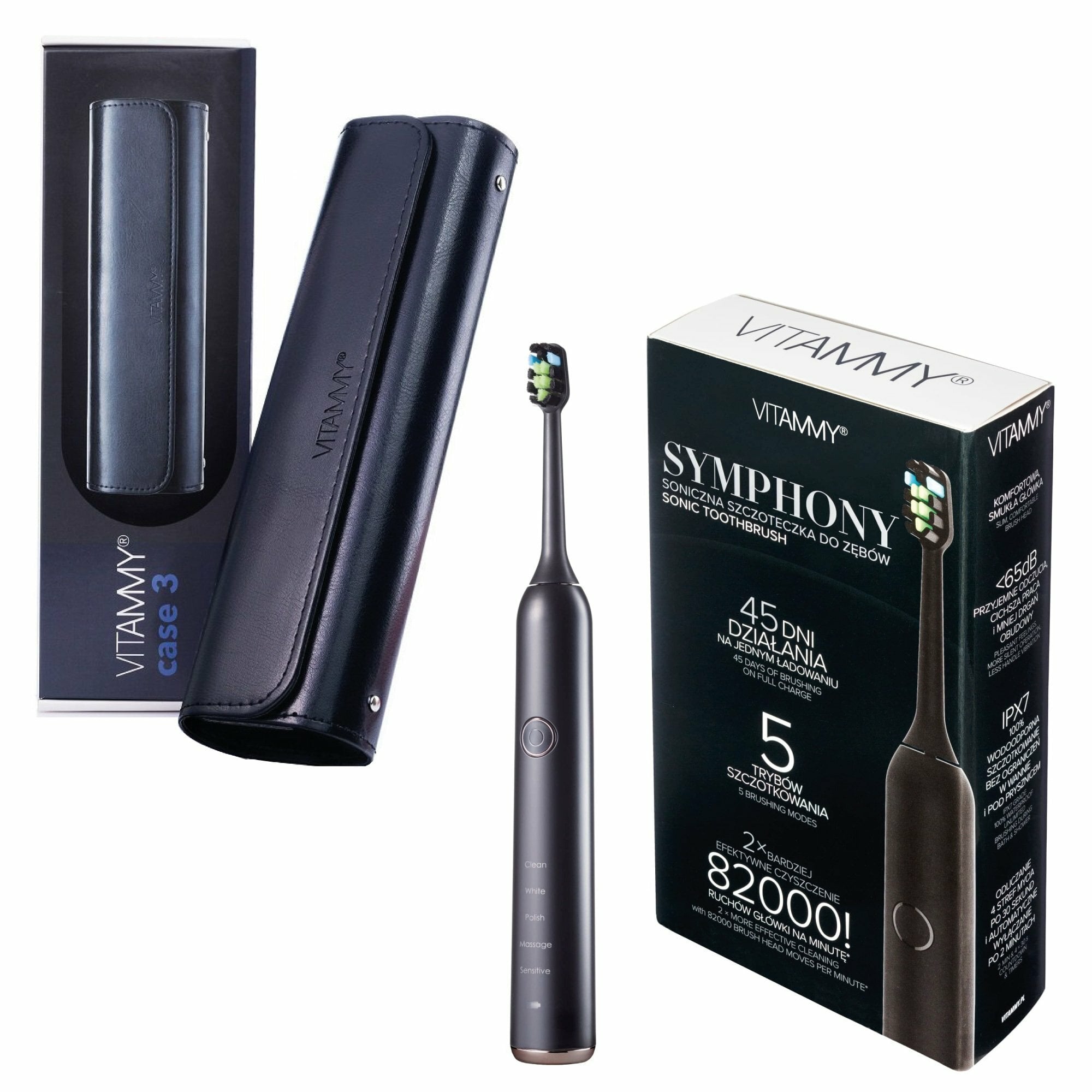 E-shop VITAMMY SYMPHONY Sonická zubná kefka s elegantným púzdrom, čierna + čierne púzdro