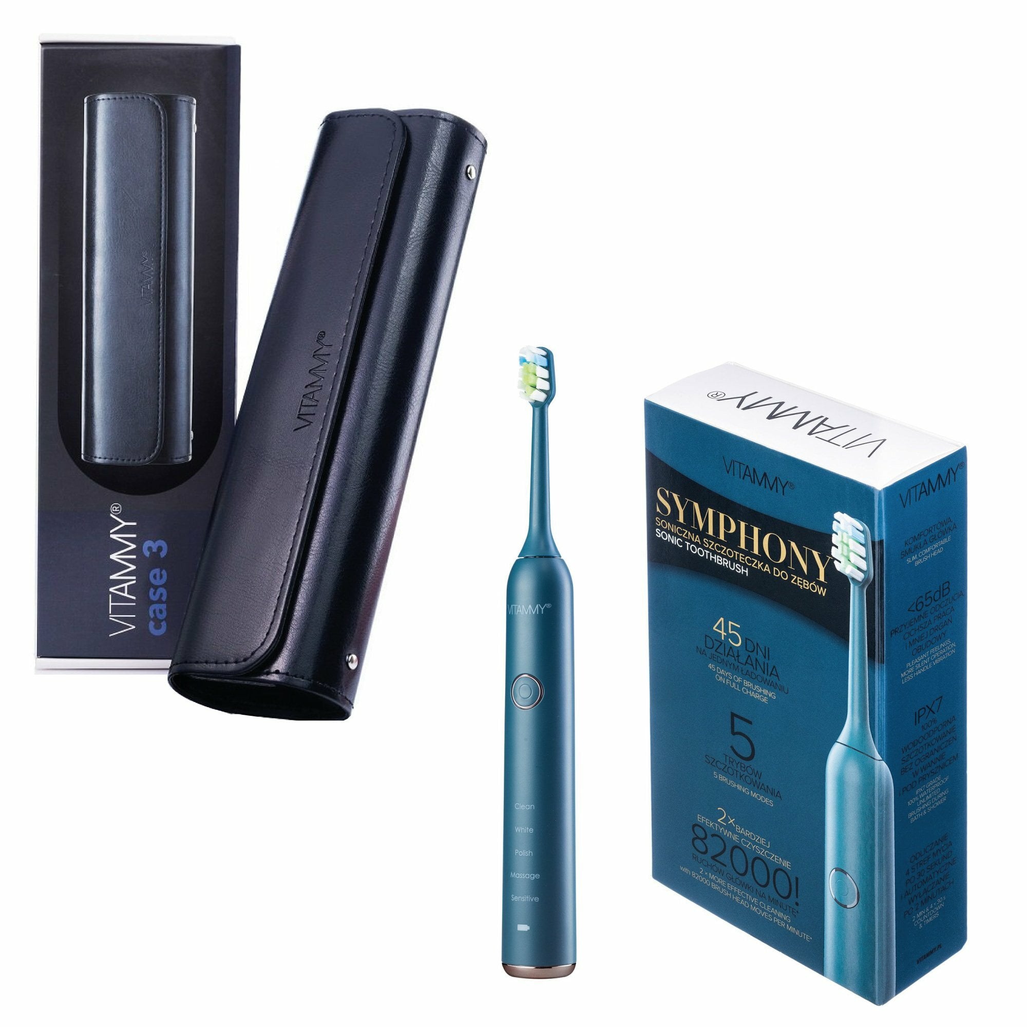 E-shop VITAMMY SYMPHONY Sonická zubná kefka s elegantným púzdrom, modrá + čierne púzdro