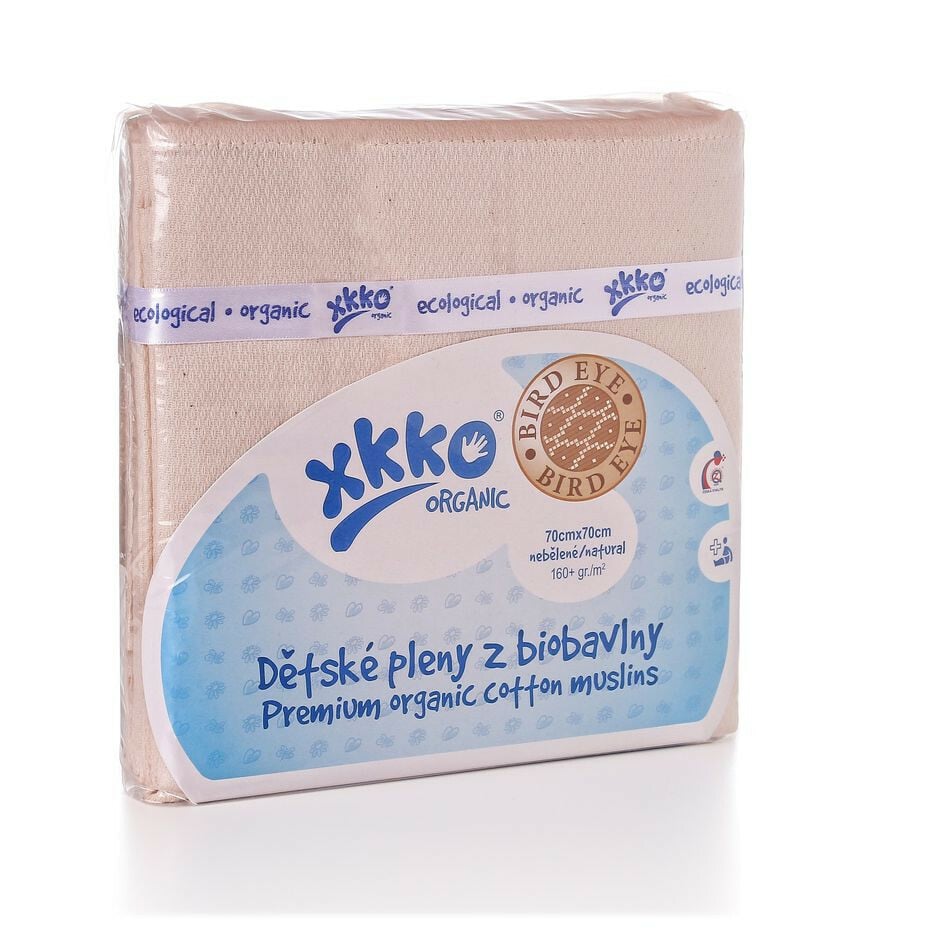 E-shop XKKO Organic Bird Eye - Natural, Plienky z biobavlny, 70x70