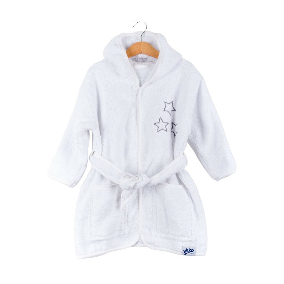 E-shop XKKO BIO Bavlnený župan Organic - White Stars, 12-24m, biely