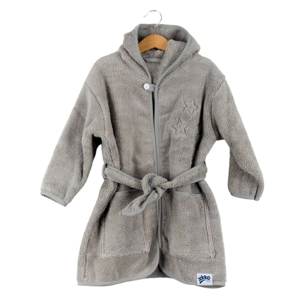 E-shop XKKO BIO Bavlnený župan Organic - Grey Stars, 6-12m, šedý
