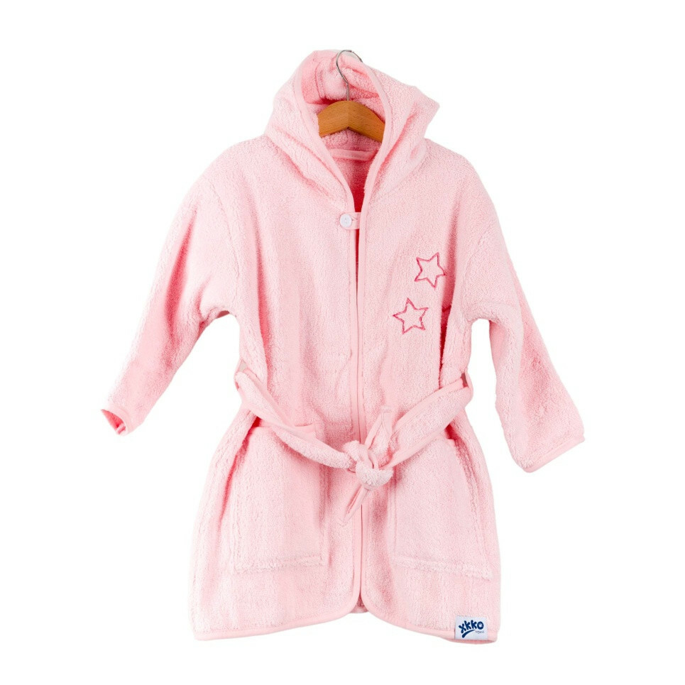 E-shop XKKO BIO Bavlnený župan Organic - Grey Stars, 6-12m, ružový