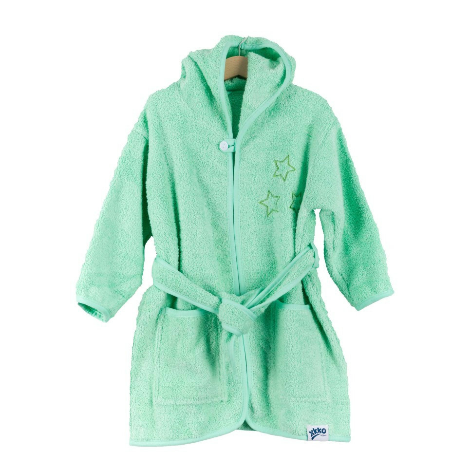 E-shop XKKO BIO Bavlnený župan Organic - Grey Stars, 6-12m, mint