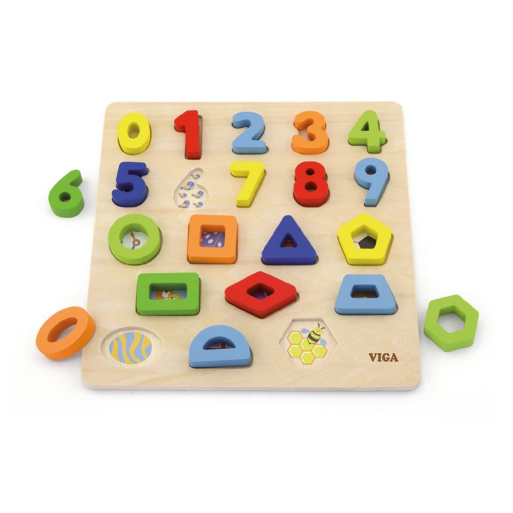 E-shop Drevené vkladacie puzzle Viga Čísla a tvary - 52183