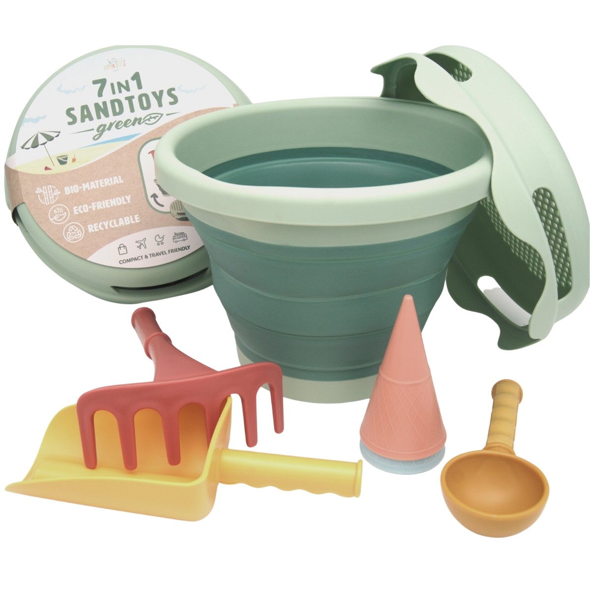 E-shop COMPACTOYS Skladacia sada z BIO do piesku 7v1 farba:zelené