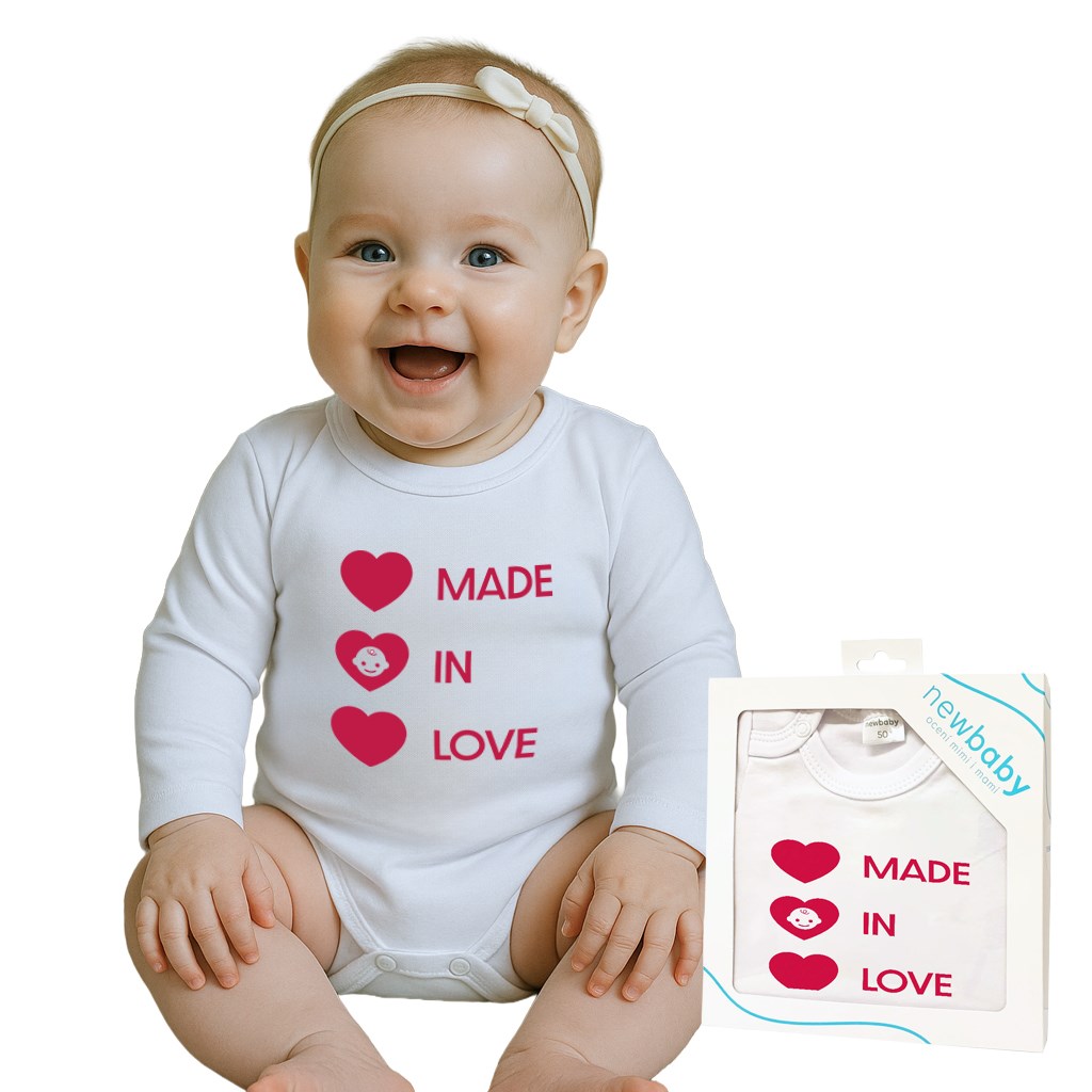 E-shop Body s potlačou New Baby MADE IN LOVE - darčekové balenie, 68 (4-6m) - 50601