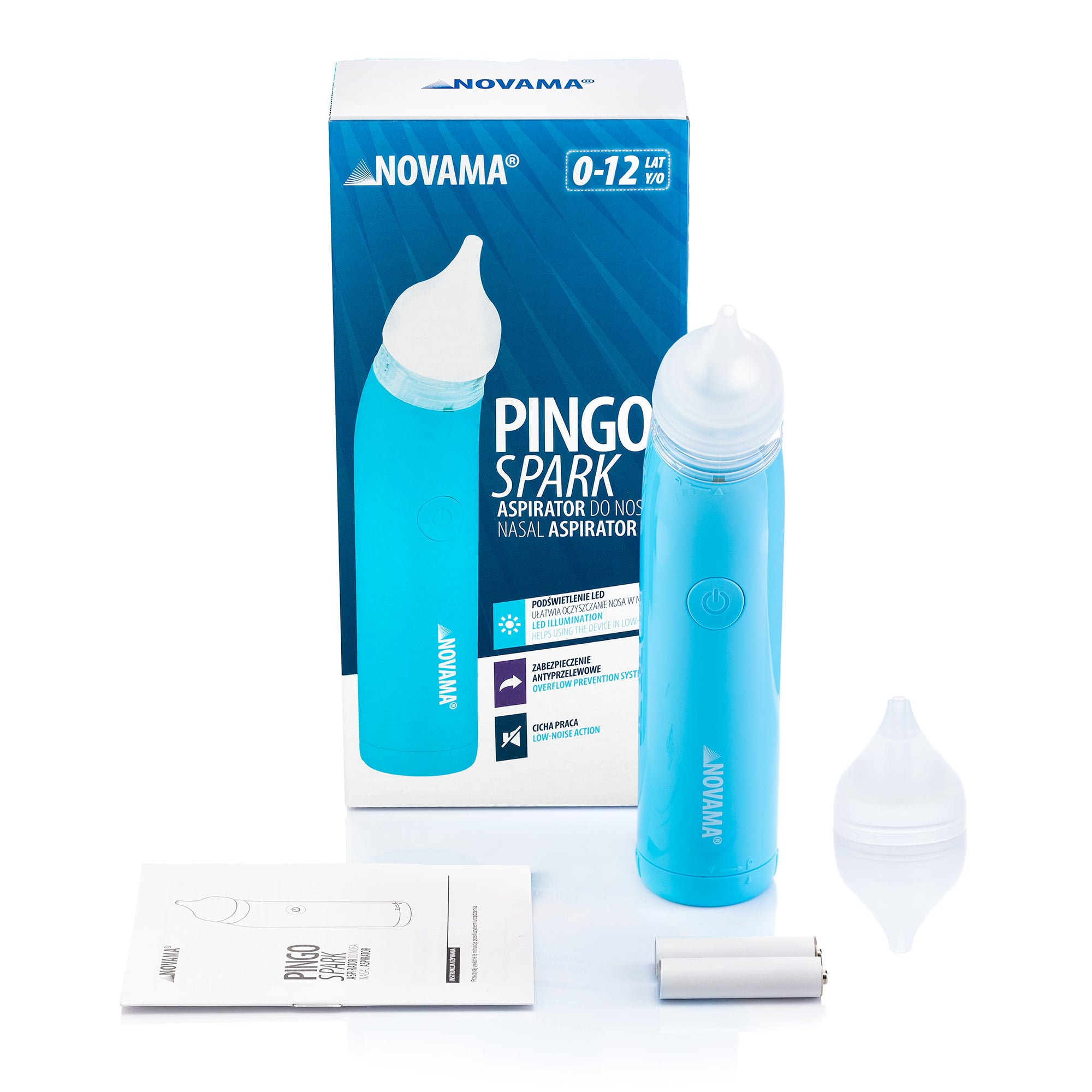 E-shop NOVAMA Pingo Spark Blue Nosová odsávačka s osvetlenou špičkou, modrá