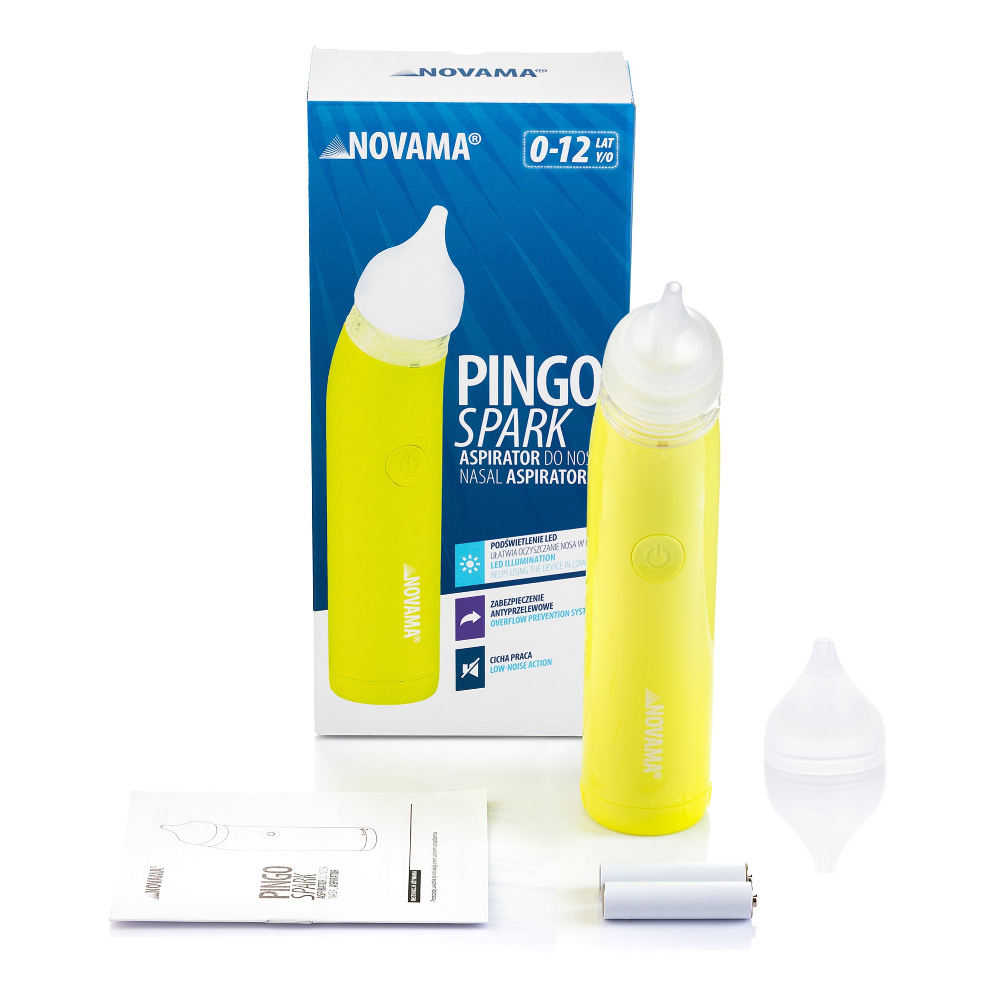 E-shop NOVAMA Pingo Spark Lime Green Nosová odsávačka s osvetlenou špičkou, limetková