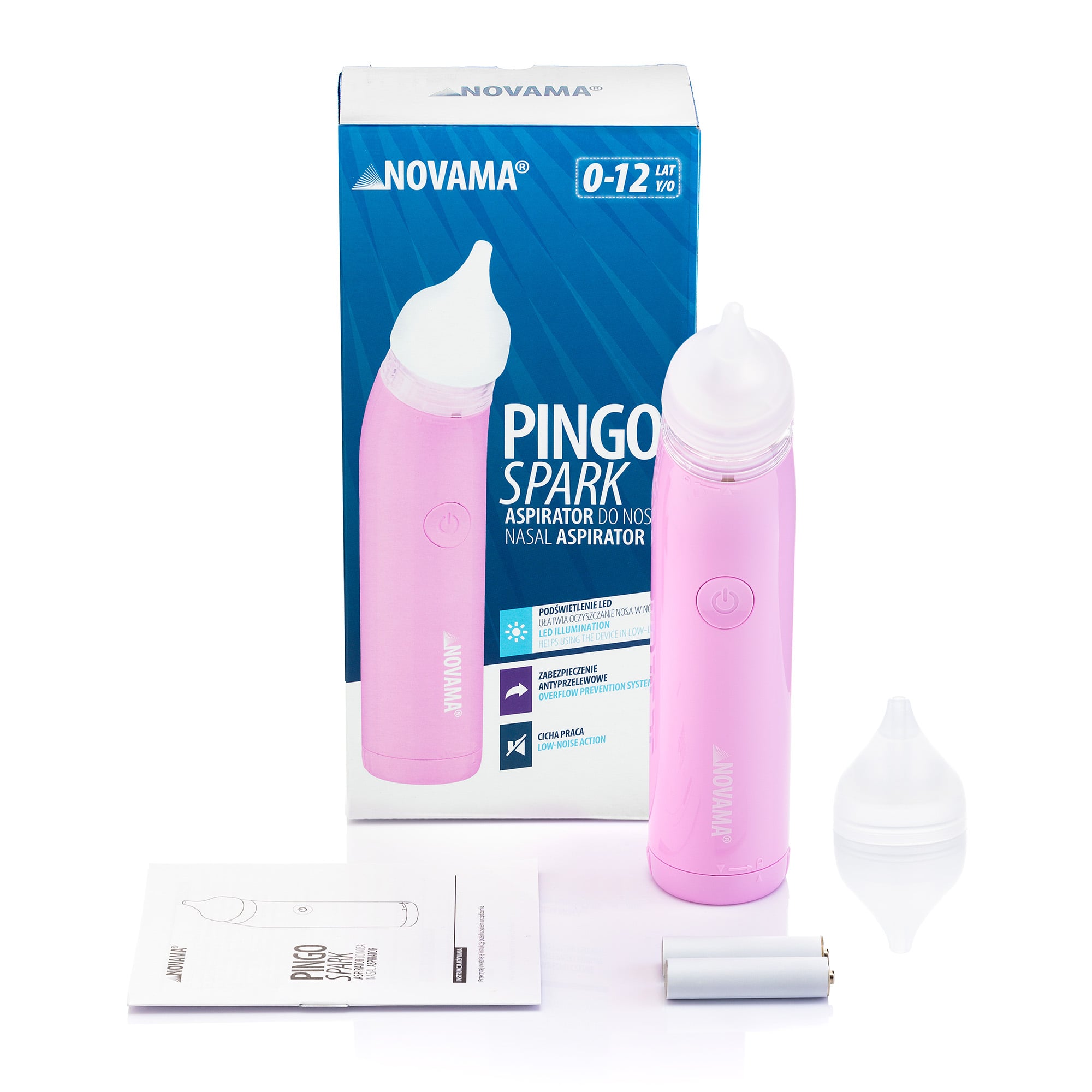 E-shop NOVAMA Pingo Spark Pastel Pink Nosová odsávačka s osvetlenou špičkou, ružová